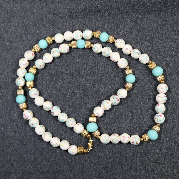 vintage hand painted glass beaded necklace - Picture 1 of 12